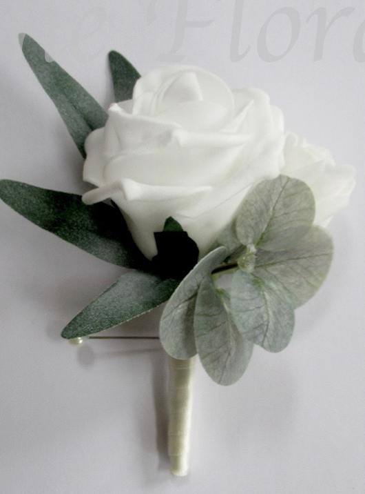 rose with willow and eucalyptus foliage buttonhole for weddings